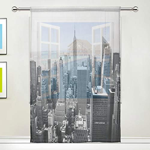 RXYY Voile-Vorhang für Fenster, durchsichtig, New York City, schwarz und weiß, Paneele, Küche, Wohnzimmer, Dekoration, Schlafzimmer, Tür, Büro, 140 x 198 cm, 1 Stück von N/E