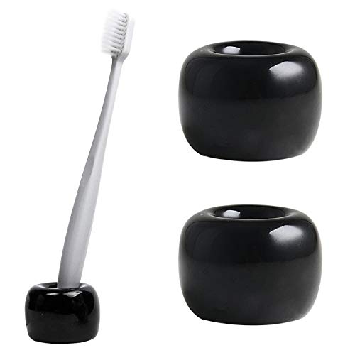 N/F 2 Stück Keramik-Zahnbürstenhalter, Mini-Zahnbürsten-Aufbewahrung, kann als Stifthalter verwendet werden (schwarz) von N/F
