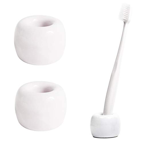 N/F 2 Stück Keramik-Zahnbürstenhalter, Mini-Zahnbürsten-Aufbewahrung, kann als Stifthalter verwendet werden (weiß) von N/F