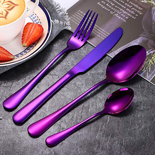 Besteck-Set, 20-teilig, violett, Edelstahl, Küchenutensilien-Set, Messer, Löffel, Gabel für Zuhause und Restaurant Spülmaschinenfest (20-teiliges Set) von N/H