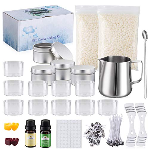 N/K Craft Candle Making Kit, Candle Making Supplies Kit Sojawachs-Duftkerze, DIY Candle Making Kit für Anfänger, DIY Starter Set mit Bienenwachs, ätherischem Öl, Plastikkerzenglas ect von N/K