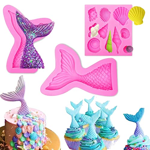 3 Stück Silikon Fondant Kuchen Formen Meerjungfrau Schwanzform Silikonform für Kuchen Dekoration Conch Meer Tierform Kuchen Dekorieren Schokoladenform für Kinder Geburtstag Weihnachten Segen Kuchen von HomeDejavu