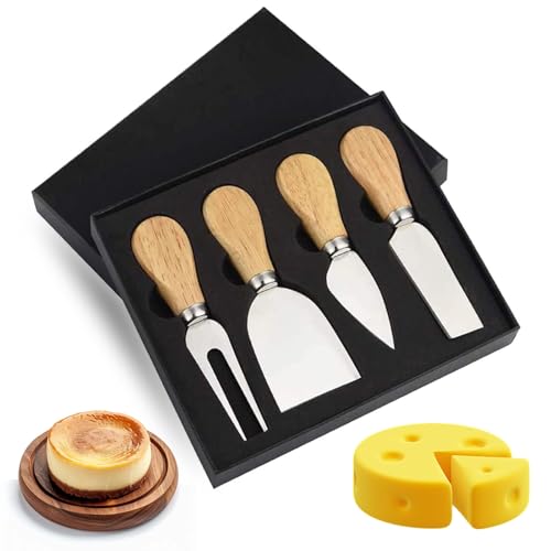 Homefantasy 4 Stück Käsemesser Set, Mini-Käsemesser, Holzgriff Käse Schneidemesser Slicer, Käseschneider Set, Käsespaten, Qualität Käsemesser, Edelstahl-Küchenkäse-Werkzeuge, Geschenkset von Homefantasy