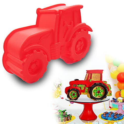 NO Gloryit Backform Traktor Antihaft Silikon Kuchenform Silikonform Bulldog Motivform Silikon Traktor für Kuchen EIS Schokolade Brot Dessert Pudding rote Kuchenform zum backen für Kindergeburtstag von N\O