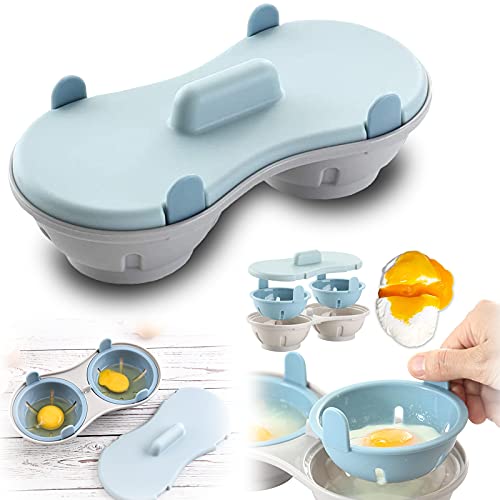 Gloryit Mikrowelle Ei Wilderer Mikrowelle Eierkocher 2 Eier Eierdampfer Eier Kochen 2 Ei Draining Egg Boiler Geeignet Blauer Eierkocher für Mikrowelle Verfügbar Geschirrspülmaschine Reinigung(Blau) von N\O