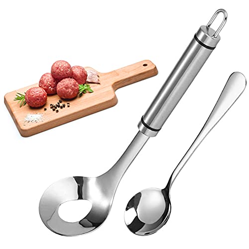 Antihaft Fleischbällchen Maker Fleischklößchen Former Maschine Edelstahl Fleischbällchen Löffel Mit Elliptischen Leckage Loch Fleisch Ball Mould mit 1 Stück Löffel für Küche Esszimmer Bar Koche von HomeDejavu