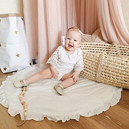 Baby Krabbeldecke, Rund Spielmatte aus Baumwolle, Weicher Teppich Spieldecke für Baby, 2cm Dick, 100 x 100 cm (Weiß) von N/S