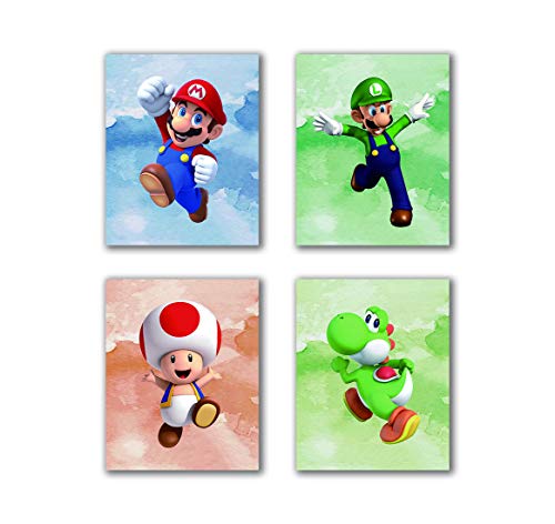 VOUORON Super Mario Kunstdrucke Kröte, Wandkunst Spielzimmer Dekor Geburtstag Zimmer Malerei Set von 4 Stück (20,3 x 25,4 cm Leinwandbild), rahmenlos von VOUORON