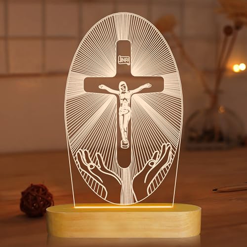 3D-Illusionslampe Jesus Cross Night Night, USB Power Warm Colors Nachttischlampe für Home Room Holiday Decor von Lightzz