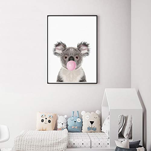 Dekorative Drucke aus Leinwand Koala mit Kaugummi Leinwand Malerei Nordic Kawaii Tier Poster Druck Kunst Kinderzimmer Wandbild Mädchen Kind Wohnzimmer Dekoration-40x60cm von N / A