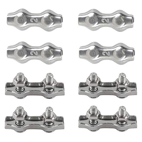 M2 Duplex Klemme Drahtseilklemme Bolt Edelstahl 304 Seilklemme für 2mm Drahtseil Stahlseil Wäscheleine, Markise fixiert 8Stück von Rshuhx