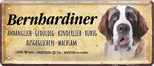 Bernhardiner Hund Steckbrief Dog 28 x 12 cm Deko Spruch Blechschild Blech 1315 von WOGEKA ART