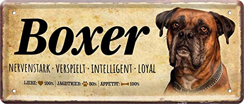 Boxer Hund Steckbrief Dog 28 x 12 cm Deko Spruch Blechschild Blech 1338 von WOGEKA ART