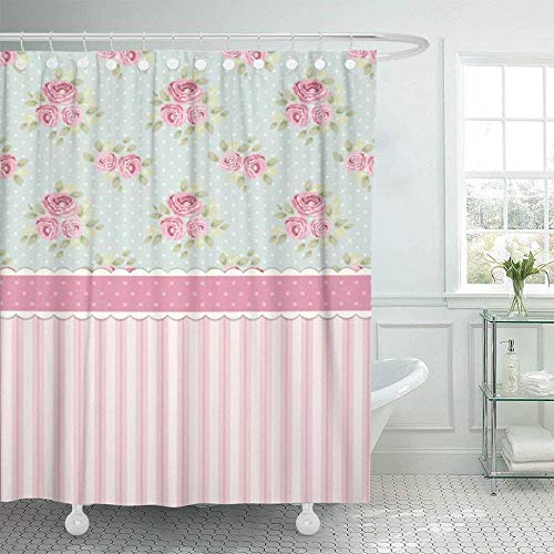 N / A Bunte niedliche Shabby Chic Rosen und Tupfen Duschvorhang wasserdichtes Polyestergewebe-B200xH220cm von N / A