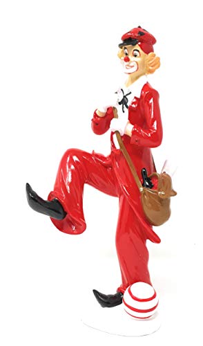 N / A Dekofigur Clown mit Ball und Tasche rot weiß 25 cm Figur Karneval Köln Harlekin von N / A