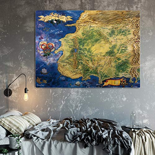 N / A Dekorative Drucke aus Leinwand Das Rad der Zeit Karte Poster druckt die Karte Wandkunst Leinwand Malerei Das Auge der Welt Karte drucken Home Decoration-60x80cm von N / A