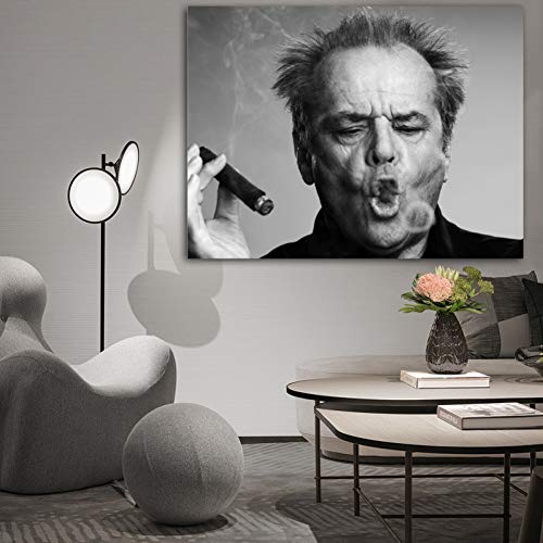 N / A Dekorative Drucke aus Leinwand Gangster Zigarre Rauch Ring Wandkunst Poster Schwarz-Weiß-Malerei Leinwand Bild Wandkunst für Wohnzimmer Dekor Home 24x32inch von N / A