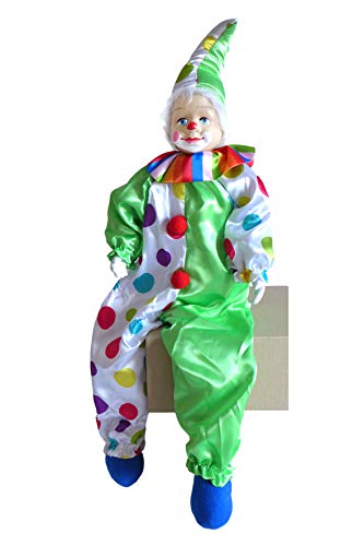 N / A Großer Kantenhocker grün-weiß 76 cm Clown bunt Karneval Kantensitzer Figur Clownfigur von N / A