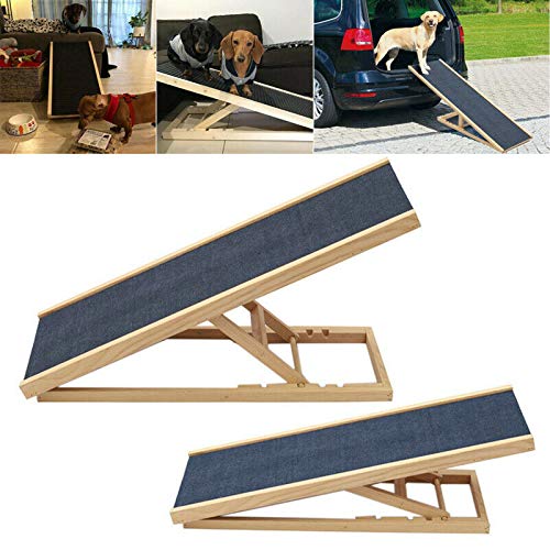 N / A Haustier Rampe Holz Hund Rampe Auto Hundeleiter mit Rutschfester Sicherheitsteppich Haustiere Leiter für Reisen, Höhe verstellbar 70 cm x 35 cm x 30/40 cm von N / A