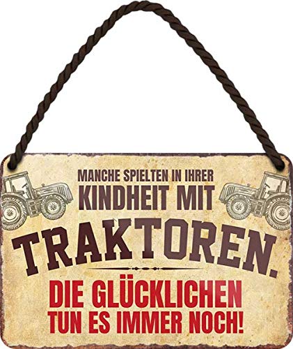 WOGEKA ART Blechschild - Manche spielten in ihrer Kindheit mit Traktoren - witziger Spruch als Geschenk-Idee Geburtstag Weihnachten Deko 18x12 cm Vintage-Design Hänge-Schild HS429 von WOGEKA ART