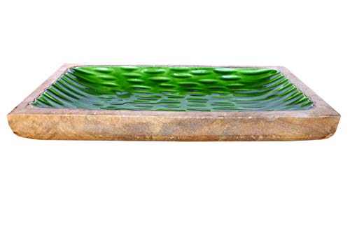 Mangotablett dunkelgrün - 30x15x4 cm Tablett Holztablett Dekotablett Holz Tischdeko von N / A