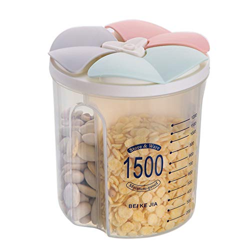Vorratsdosen Luftdicht mit Deckel, Cornflakes Aufbewahrungsbox Küche Müslidosen Kunststoff, BPA-frei Auslaufsichere Kunststoff-Getreidespenderbehälter für Mehl Zucker Reis - 1,5L / 3 Gitter von N / A