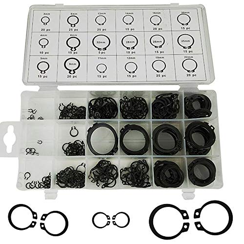 Sicherungsring Sortiment Kit, 300 Stück 18 Size Sprengring Sortiment Clip Sprengring Sicherungsring Kit Externe Sicherungsring Sortiment Set Sortiment Sprengringe außen Schwarz Mit Kunststoff Box von mohito