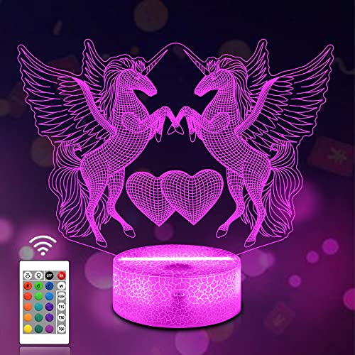 CooPark 3D Einhorn lampe Fairy Illusion lichter 16 Farben & Fernbedienung Optische LED Nachtlicht Nachttisch Beleuchtung Geschenke Spielzeug von Mädchen Junge Kinder für Geburtstagsferien Weihnachten von CooPark