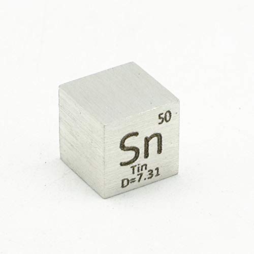 horlirty Element Cube 10 x 10 mm, reine Dichte, Kobalt-Nickel, Kupfer, Zink, Niob, Molybdän, Zinn, Wolfram, Bismut, Blei, Antimon, Titan, Eisen (1 Zinnwürfel). von N / A