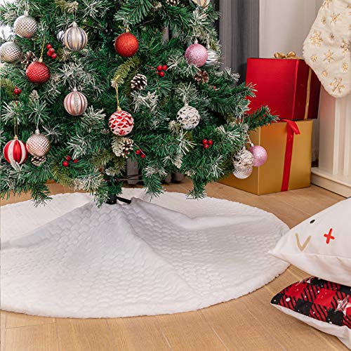 Henrey Tech Weihnachtsbaum Rock Weiß 122 cm Sanft Plüsch Rund Weihnachtsbaumdecke Liebesmuster Weihnachtsbaum Deko von N /A