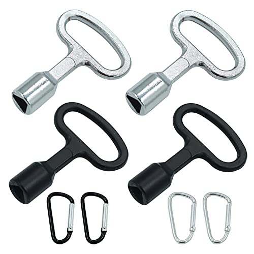 Srup 4 Stück 9mm Metall Dreieck Schlüssel, Triangular Key mit Schnalle, Dreikant Wasserhahn Schlüssel, Dreieck Steckschlüssel Schlüssel, für Heizkörper Mülltonne Aufzug (Silber und Schwarz) von Srup