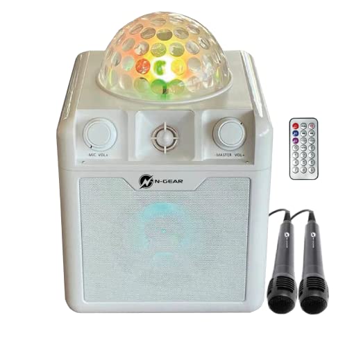 N-Gear DISCO410 Karaoke & Party Bluetooth Lautsprecher mit Discokugel, Mikrofon und Power Bank Funktion, Weiß von N-Gear