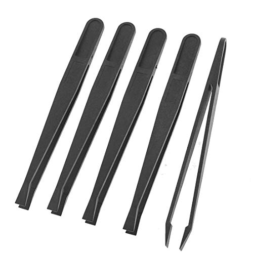 Beliebte 5x Manuelle Werkzeug Schwarz Kunststoff Flache Spitze Antistatische Pinzette 12 cm Länge Praktisch und beliebt von N-K