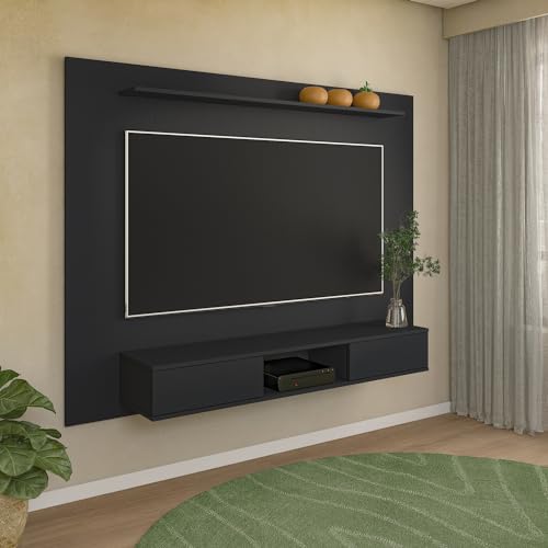 Naomi Home Zola Multi Storage Wall Media Center für bis zu 70 Zoll Fernseher, Entertainment Center mit Stauraum, schwimmender TV-Ständer mit 2 Schiebetüren und 2 schwebenden Wandregalen, UV-Lackierung von N NAOMI HOME