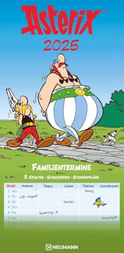 NEUMANN - Asterix 2025 Familienplaner, 22x45cm, Familienkalender mit 5 Spalten für Termine und Notizen, schöne Illustrationen, Stundenpläne, Schulferien und deutsches Kalendarium von N NEUMANNVERLAGE