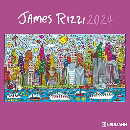 N NEUMANN VERLAGE James Rizzi Broschürenkalender 2024, im Format 30 x 30 cm (30 x 60 geöffnet), Monatskalender im Pop Art Stil, Kunstkalender mit Illustrationen von N NEUMANNVERLAGE