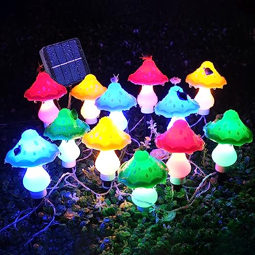 Nowsok Solar-Pilz-Lichterkette für den Außenbereich, Garten-Deko, 12 superhelle LEDs, wetterfest, Gesamtlänge 7,45m, ideal für Außenanwendungen, Schirmrand von N NOWSOK