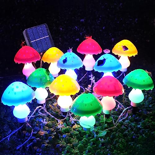 Nowsok Solar-Pilz-Lichterkette für den Außenbereich, Garten-Deko, 12 superhelle LEDs, wetterfest, Gesamtlänge 7,45m, ideal für Außenanwendungen, Blumenrand von N NOWSOK