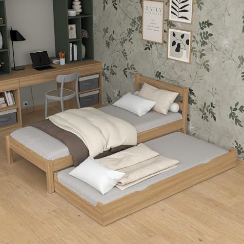 N-Wood N01 Bett mit Schublade Lattenrost 80x200 cm, Seniorbett, Multifunktional Einzelbett für Kinder, Jugendliche und Erwachsene, Doppelbettfunktion, Hochwertige Materialien, Natureiche von N-Wood