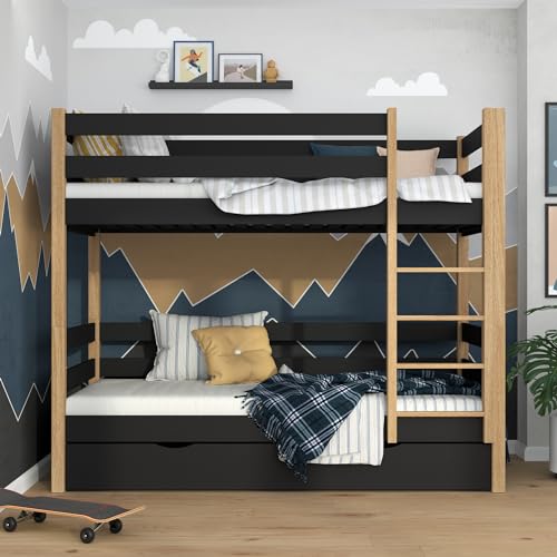 N-wood N01 Etagenbett mit Schublade, Kinderbett 100x200 cm, für 2 Kinder, 2 Leitermontageseiten: Links oder rechts, abgerundete Kanten, Massivholzkonstruktion, Hochwertige Materialien, Schwarzeiche N-wood N01 Etagenbett mit Schublade, Kinderbett 100x200 cm, für 2 Kinder, 2 Leitermontageseiten: Links oder rechts, abgerundete Kanten, Massivholzkonstruktion, Hochwertige Materialien, Schwarzeiche von N-wood