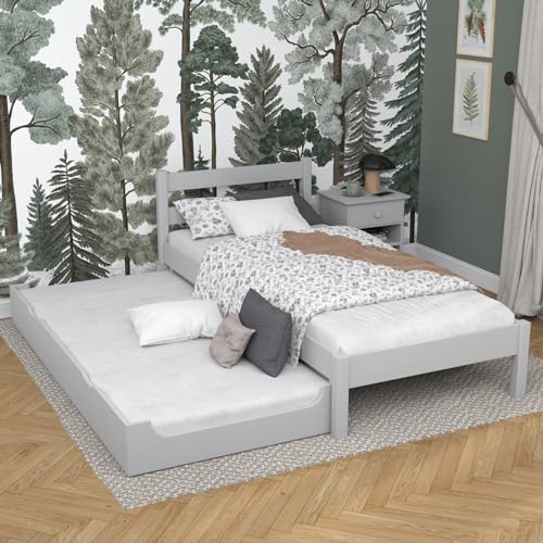 N-Wood N01 Massivholzbett mit Schublade 80x180 cm, Doppelbettfunktion, Bett für Kinder, Jugendliche und Erwachsene, sichere abgerundete Kanten, Hochwertige und umweltfreundliche Lacke, Grau von N-Wood