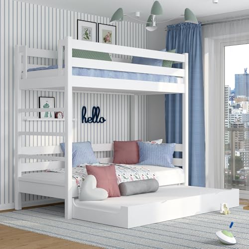 N-wood N03 Etagenbett mit Schublade 90x200 cm, Kinderbett mit Doppelbettfunktion, 2 Leitermontageseiten, abgerundete Kanten, Stabile Massivholzkonstruktion, Hochwertige Materialien, Weiß N-wood N03 Etagenbett mit Schublade 90x200 cm, Kinderbett mit Doppelbettfunktion, 2 Leitermontageseiten, abgerundete Kanten, Stabile Massivholzkonstruktion, Hochwertige Materialien, Weiß von N-wood