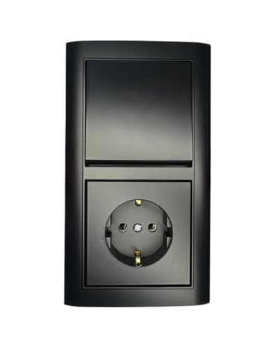 N&L Unterputz, Wechselschalter/-taster mit Wippe und Steckdose mit Abdeckung im 2-fach Rahmen, FORMAT, schwarz, gewölbt von N&L