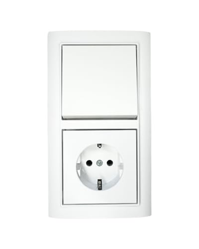 N&L Unterputz, Wechselschalter/-taster mit Wippe und Steckdose mit Abdeckung im 2-fach Rahmen, FORMAT, signalweiß, gewölbt von N&L