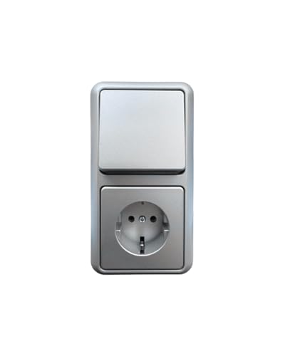 N&L Wechselschalter/-taster+Steckdose im 2-fach Rahmen, Unterputz, FINESSE, Mattsilber von N&L