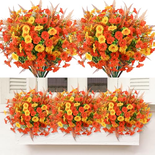 12 Bündel Herbst Kunstblumen für Draußen Künstliche Petunien Herbstblumen Künstliche Blumen wie echt UV-beständige Sträucher Pflanzen mit Farn für Außen Indoor Home Garden Herbst Dekorationen von N&T NIETING
