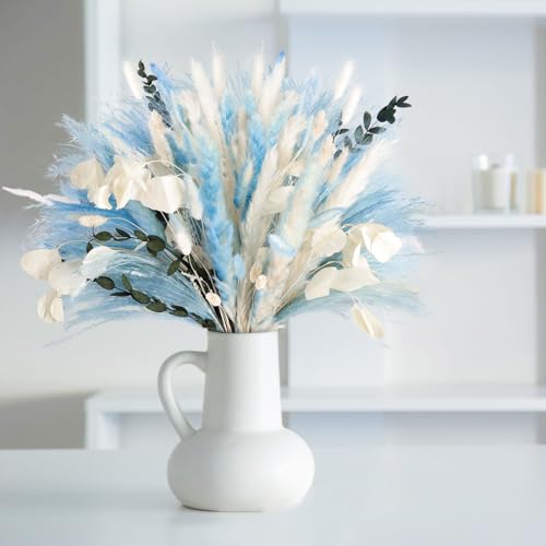 N&T NETING Pampas Gras Dekor-101Pcs Natürliche Navy Blau Pampas Weiß Pampas Gras Blau Hase Schwänze Eukalyptus Apfelblätter Getrocknete Blumen für Home Decor Hochzeit Boho Dekor (17.5 Zoll) N&T NETING Pampas Gras Dekor-101Pcs Natürliche Navy Blau Pampas Weiß Pampas Gras Blau Hase Schwänze Eukalyptus Apfelblätter Getrocknete Blumen für Home Decor Hochzeit Boho Dekor (17.5 Zoll) von N&T NIETING