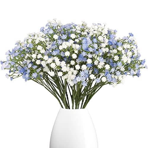 N&T NIETING Gypsophila Künstliche Blumen, 10 Stück Gypsophila Kunstblumen Schleierkraut Gefälschte Blumen Blumensträuße für Hochzeit Braut Party Home Decor (Blau&Weiß) von N&T NIETING