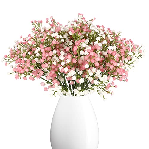 N&T NIETING Gypsophila Künstliche Blumen, 10 Stück Gypsophila Kunstblumen Schleierkraut Gefälschte Blumen Blumensträuße für Hochzeit Braut Party Home Decor (Rosa&Weiß) von N&T NIETING