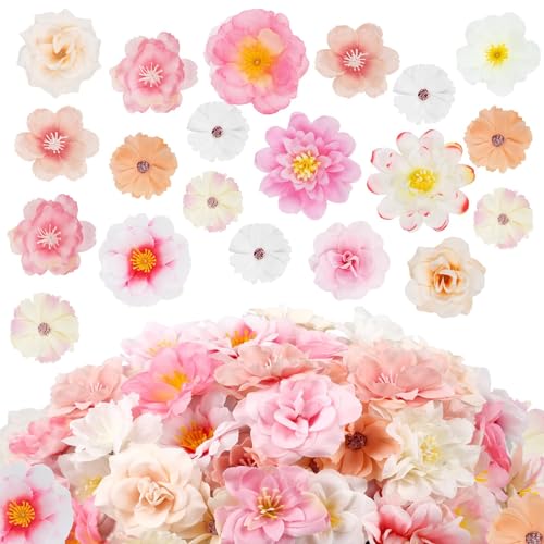 N&T NIETING 50 Stück Kunstblumen Deko Blumen Köpfe, Kleine Künstliche Blumenköpfe Seide Künstliche Blumen Fake Flowers für Hochzeit Brautstrauß DIY Crafts Tisch Party Home Deko (Lichtfarben Gemischt) von N&T NIETING
